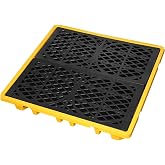 Cjgyz Spill Containment Platform with Drain, 51x51x6in, Anti-Slip Plastic, Leakproof Detachable, 4 Drum Capacity, Yellow for Industrial Use