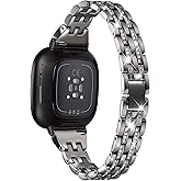 Mtozon Bling Bands Compatible with Fitbit Versa 4/Sense 2/Versa 3/Sense, Women Dressy Slim Bracelet Metal Replacement Wristbands