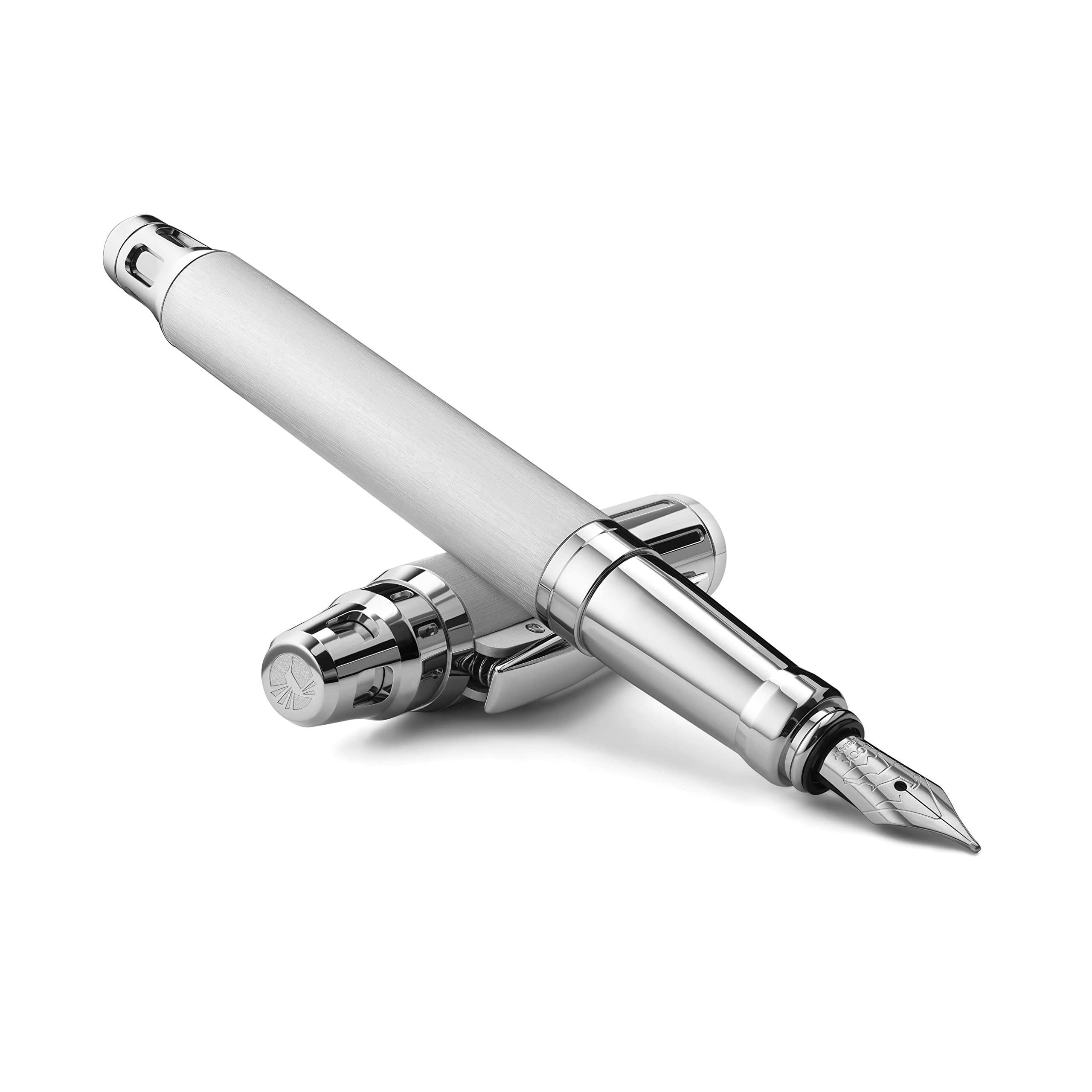 Colibri Ascari Fountain Pen-Polished Chrome and Brushed white Finish Luxury Pen-Medium Size Bock Nib System-Spring Clip-Includes Ink Convertor- Comes In a Nice Gift Box-Gift For Men And Women