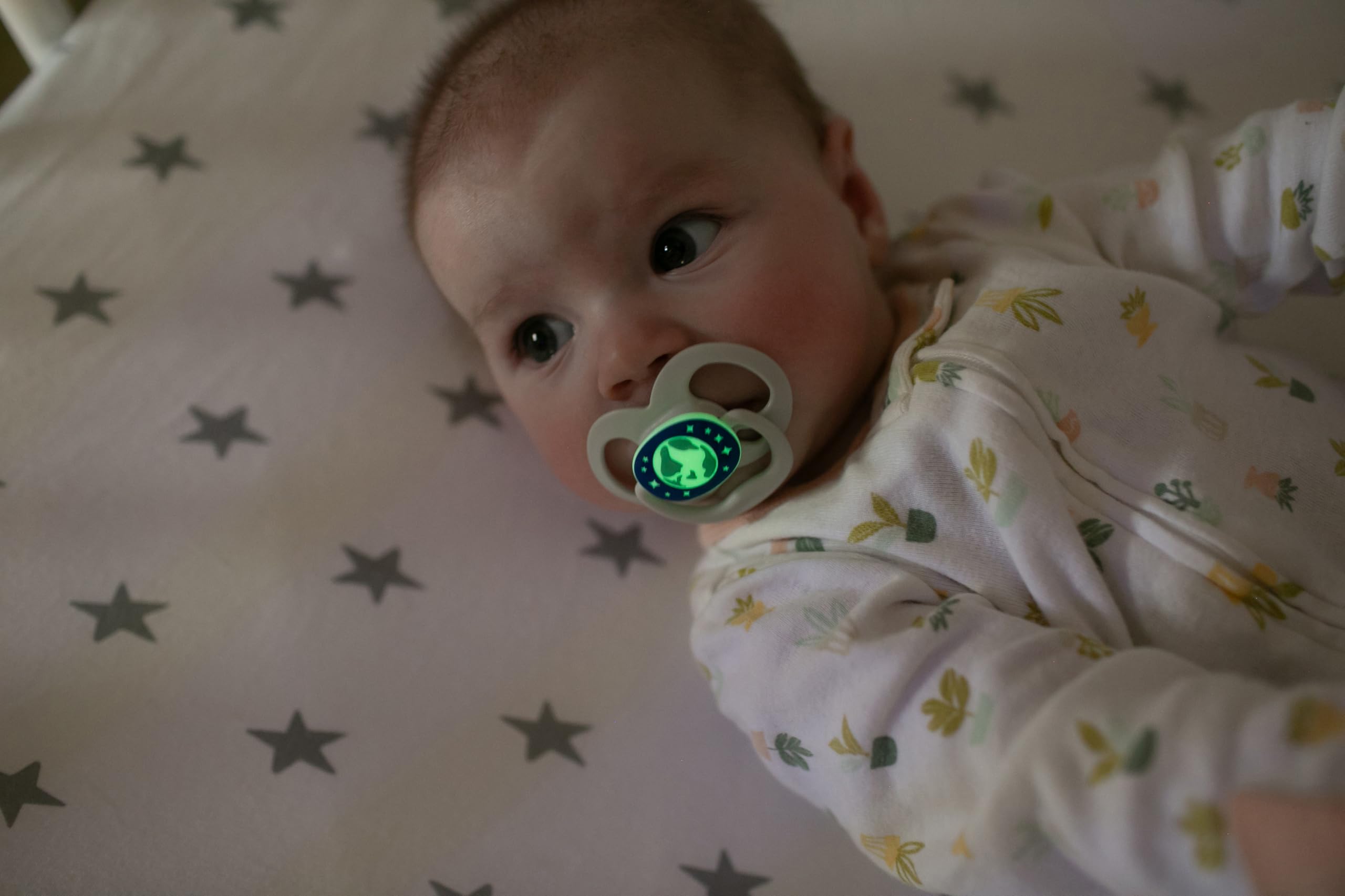 Dr. Brown's Advantage Glow-in-the-Dark Baby Pacifier, Fully Symmetrical Soother with Soft Silicone Bulb, Scooter Squirrel-Purple Nature, 6-18m, BPA Free, 4 Pack