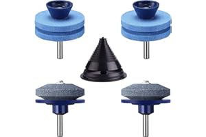 HXXF 4PCS Lawn Mower Blade Sharpener, Double Layer Corundum Lawnmower Blade Sharpener, Universal Wear Resistant Mower Blade Sharpener for Any Power Drill/Hand Drill, Including Blade Balancer