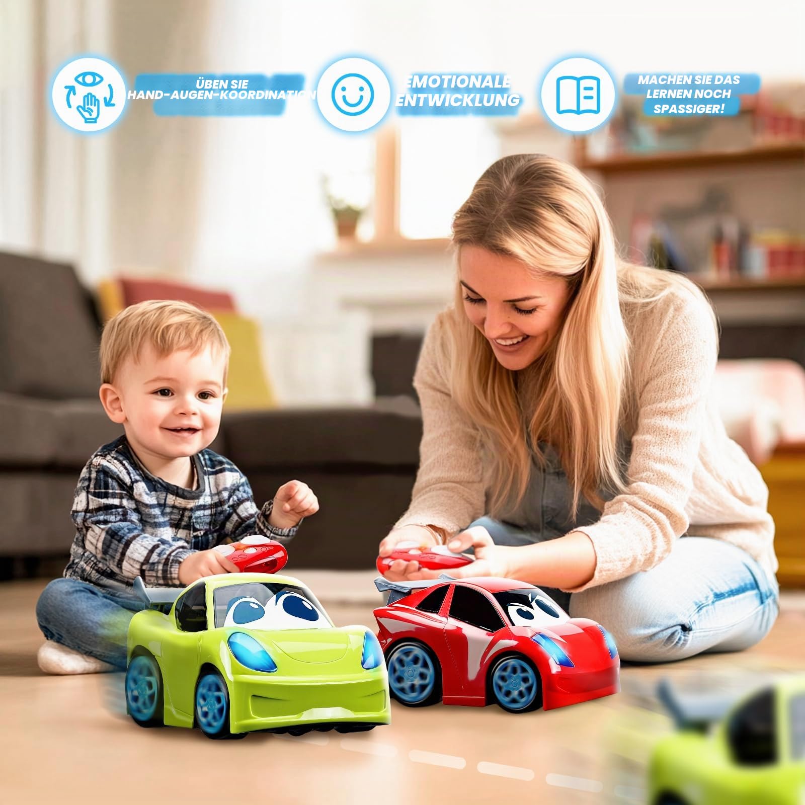 AEROQUEST Ferngesteuertes Auto ab 2 3 Jahre,Das erste RC Cartoon Auto mit Lichtern und Geräuschen Kleinkinder Spielzeug für Junge ab 2 3 Jahren Geburtstags Halloween Weihnachts Neujahr Geschenk 5