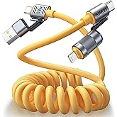 Vexipia 4-in-1 Coiled USB C Cable Light-ning Cable for Car [60W Fast Charging&Data Transfer] [CarPlay&Android Auto] Multi Charger Cord with Light-ning/Type C/USB A Multiple Ports for iPhone/iPad, 5ft