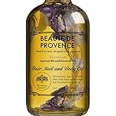 BEAUTE DE PROVENCE Lavender Multi-Use Oil for Face, Body and Hair - Organic Blend of Apricot, Vitamin E, Fractionated Coconut and Sweet Almond Oil Moisturizer for Dry Skin, Scalp and Nails - 4 Fl Oz