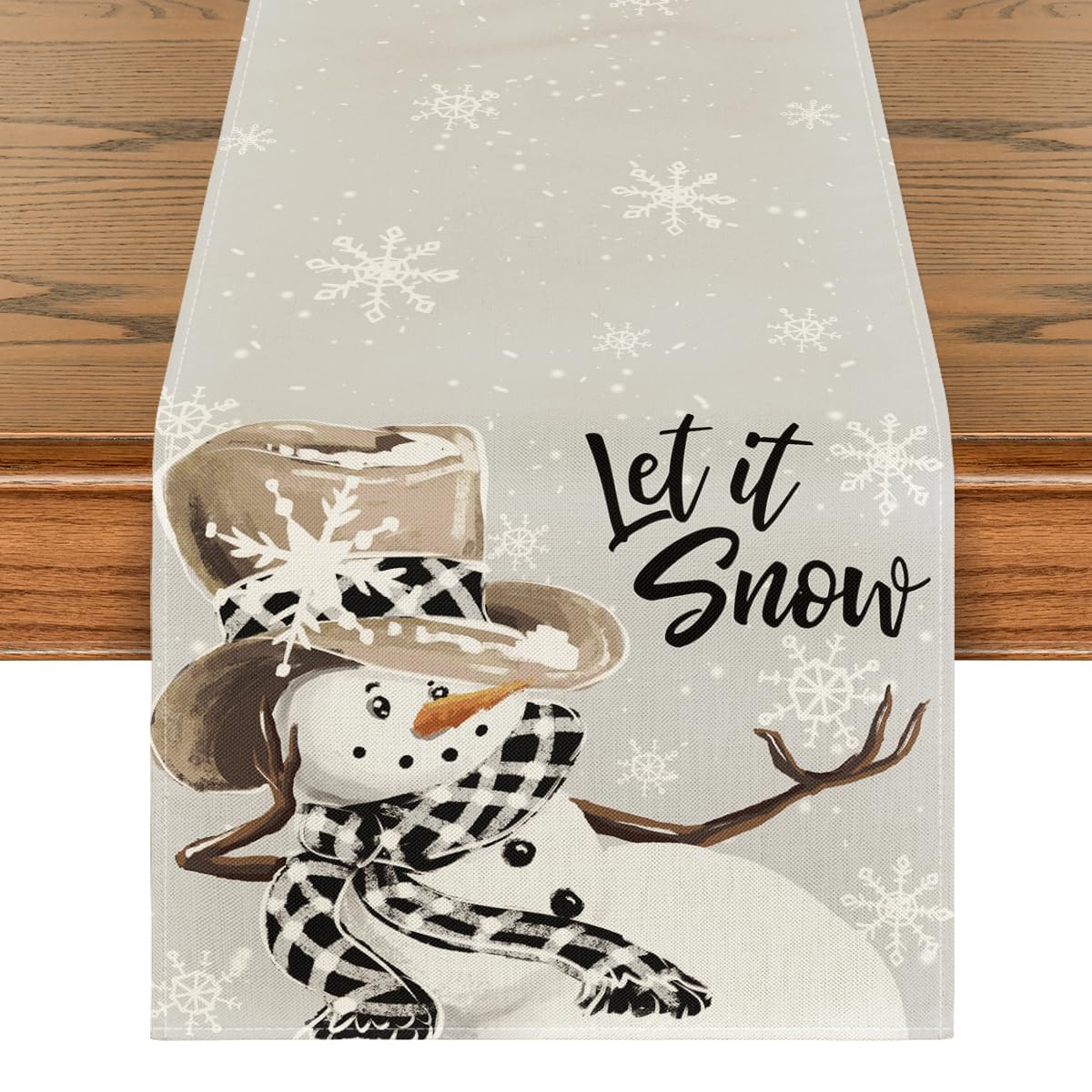 Artoid Mode Grey Snowman Snowflake Let it Snow Christmas Table Runner, Seasonal Winter Xmas Kitchen Dining Table Decor for Home Party Indoor 40x140 cm