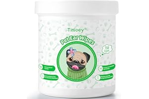 Tinioey Dog Ear Wipes for Dogs (150 PCS-Extra Large) | Plant-Based Cat Dog Ear Cleaner Wipes Cleaning Solution to Remove Dirt and Ear Wax, Relieve Itching, Shaking Head & Inflammation