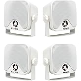 Herdio 4 Inches Heavy Duty Waterproof Boat Marine Box Outdoor Speakers Surface Mounted for Skid Steer ATV UTV RZR RV Golf Cart Tractor Powersports Boat Truck Jeep(4 White Speakers)