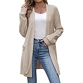 VIMPUNEC Womens Fall Long Cardigan Sweaters Cable Knit Jackets Open Front Outwear Coats with Pockets