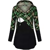Quinee Women's Long Sleeve Plaid Colorblock Nursing Pullover Hoodie Sweatshirts