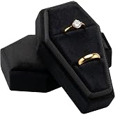 Giftop Velvet Coffin Ring Box Case Holder for Gothic Wedding Ceremony Jewelry Organizer Decorations (Black)