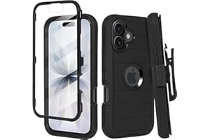 Thousandgear Compatible for Apple iPhone 17 6.3 inch Built in Screen Protector, Belt Clip Holster Heavy Duty Defender Case Du