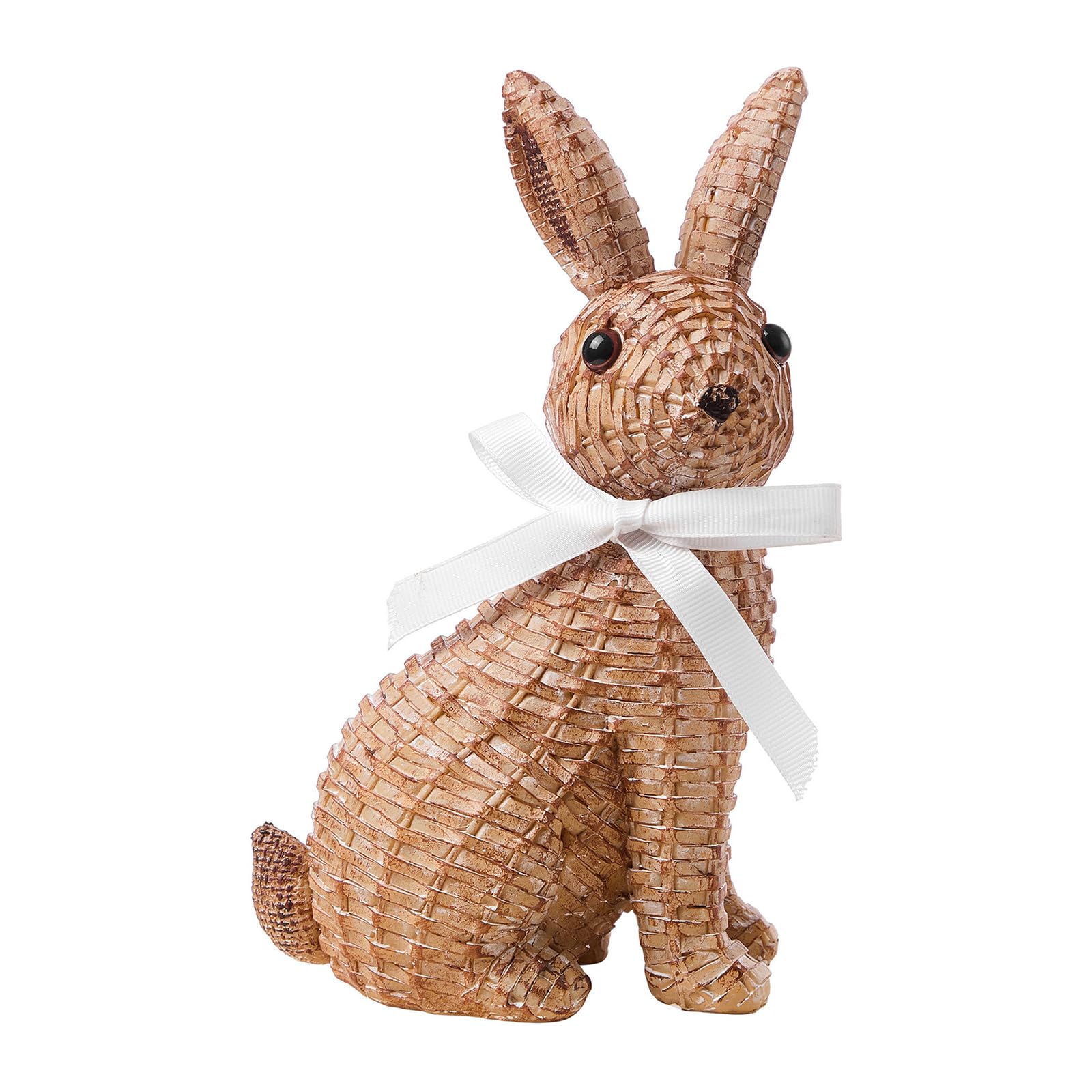 Photo 1 of Zensounding Easter Rabbit Decorative Ornament Resin Vine Weaving Effect Rabbit Sculpture Easter Party Decoration Easter Gift (8.1in Brown Seat)