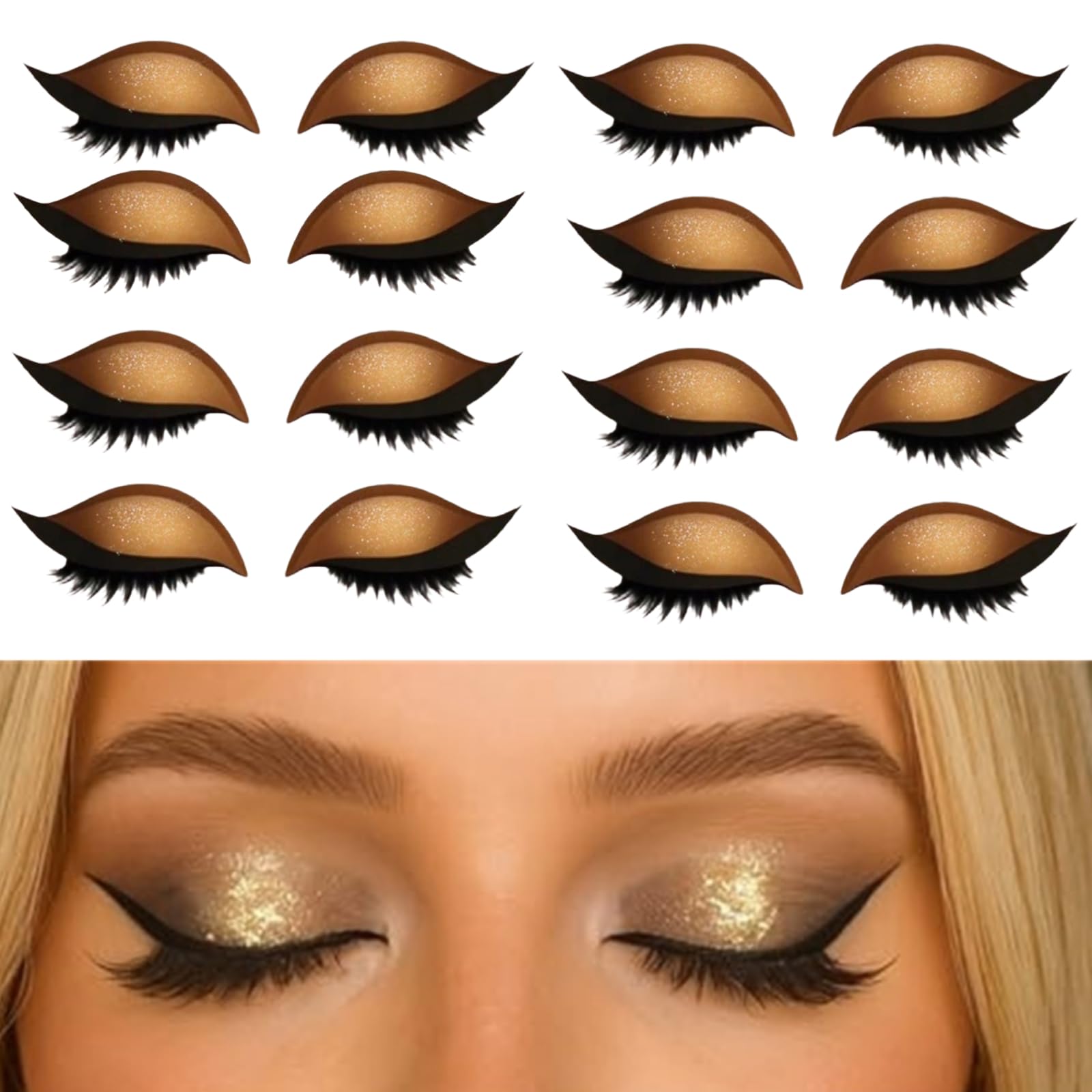 Photo 1 of 8 Pairs Lazy Eye Shadow Eyelash Patch, Eyeshadow Eyelashes Makeup Stickers with False Lashes & Shadow, Makeup Stencils Sticker, Reusable Colorful Eyes Makeup-Sticker for All Eye Shapes (Gold)