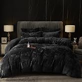 PHF Luxury Velvet Duvet Cover Set Queen Size, 3pcs 90" x 90", Black | Ultra Soft Breathable Comforter Cover Set, Luxury Cozy Flannel Velour Duvet Cover with Pillow Shams Bedding Collection
