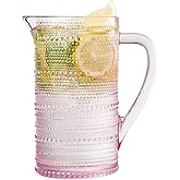 Hobnail Blush Pink Pitcher, Beverage Dispenser, Heavy Duty Glass Beaded, 2.5 Quart, 82oz Cocktails, Juices, Water, Lemonade, Iced Tea, Parties, Everyday Fridge, Container, Milk, Iced Coffee, Drinks