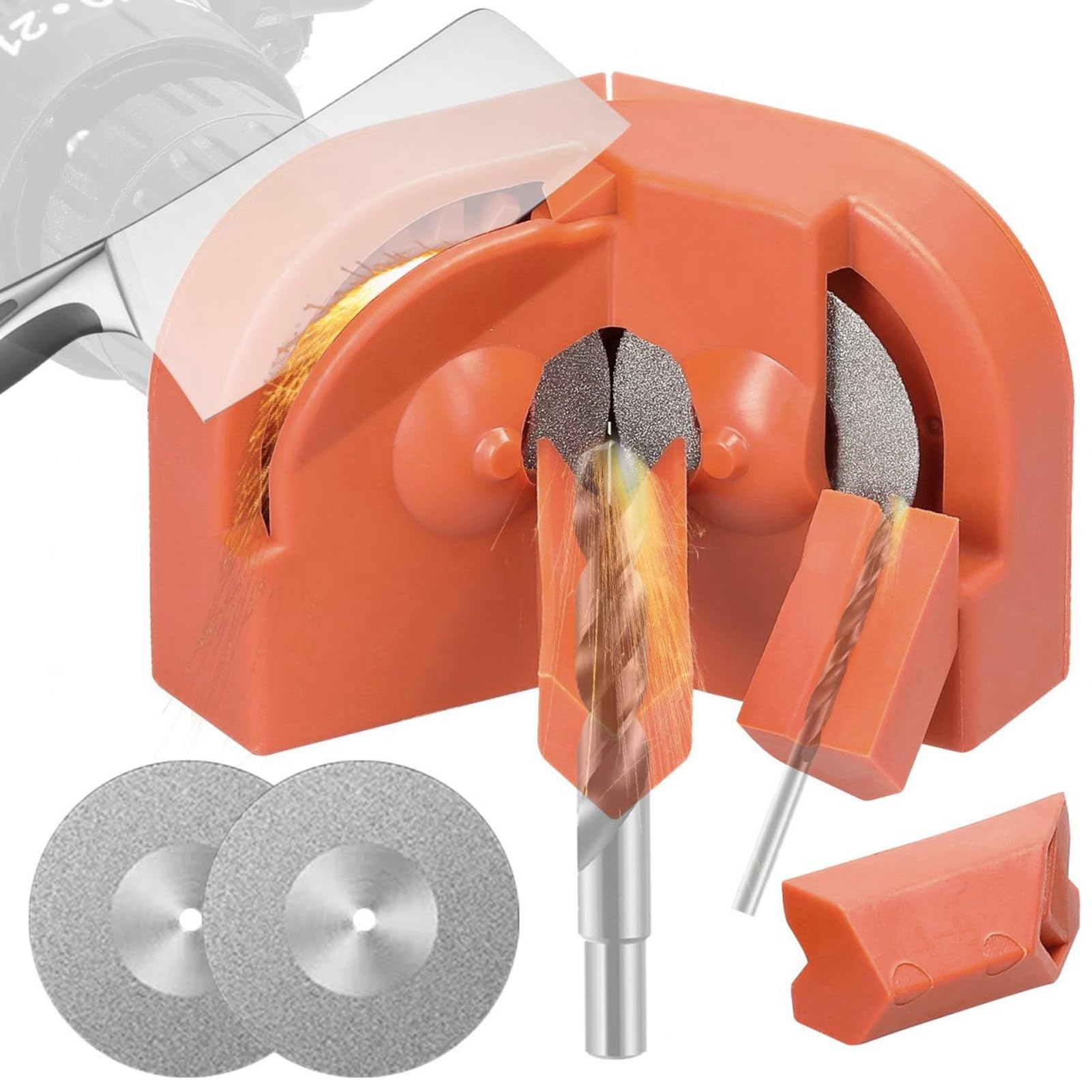 Drill Sharpener for Steel Carbide Twist Drill Cobalt, Multi-Purpose Drill Grinder Grinding Wheel with Three Corresponding Drill Chucks