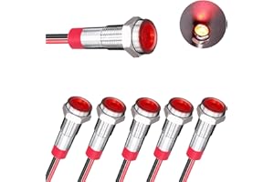 JAIZAIWJ 6pcs LED Metal Signal Indicator Light 12V/24V Red Waterproof 10mm（2/5"） Signal Lamp Pilot Lights with 200mm Wire for Car Trucks Boats