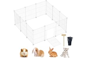 Lxvckly Pet Playpen, Small Animals Playpen with Door, DIY Encrypted Metal Wire Rabbit Fence, Guinea Pigs Cages, Kitten Playpen, Indoor & Outdoor Yard Fence for Small Animals 12 Pcs Panels White