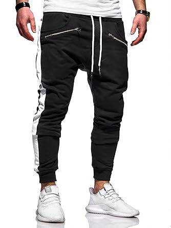 behype. Herren Lange Trainingshose Jogging-Hose Sport-Hose Zipper Side-Stripe 60-0361