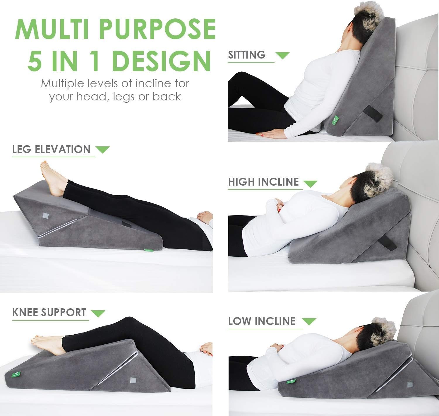 Memory Foam Bed Wedge Pillow - 9&12 Inch Adjustable Sleeping Pillow with Removable Cover - Folding Breathable Incline Cushion for Sleeping, Reading, Post Surgery, Lower and Upper Back Pain - Washable: Health & Personal Care