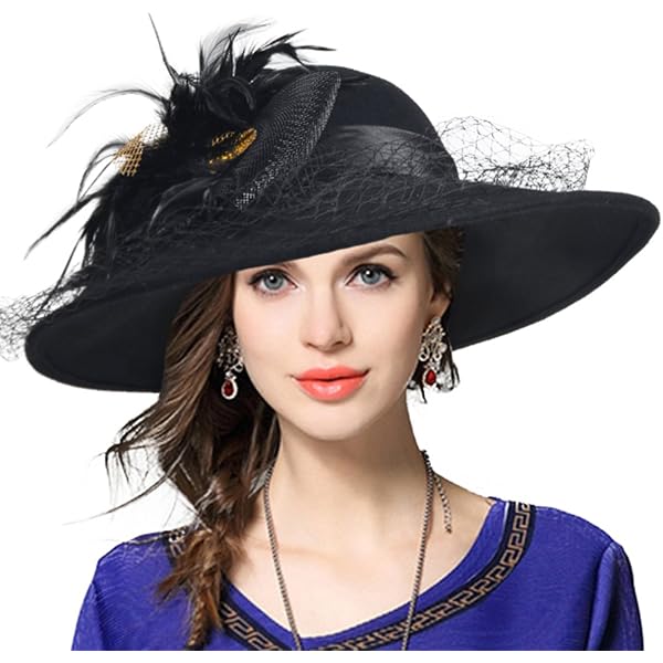 Amazon.com: VECRY Ladies 100% Wool Felt Feather Cocktail  display picture 1