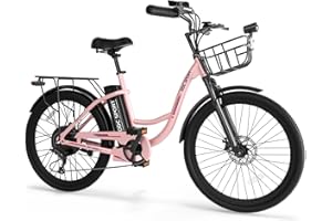 DDC SPORT Electric Bike for Adults, Peak 700W Motor 20MPH, 374.4WH Removable Battery 45Miles, 24'' Step Through City Cruiser Ebike for Women/Men/Teens, Commuter E-Bike, 7-Speed, Front Basket