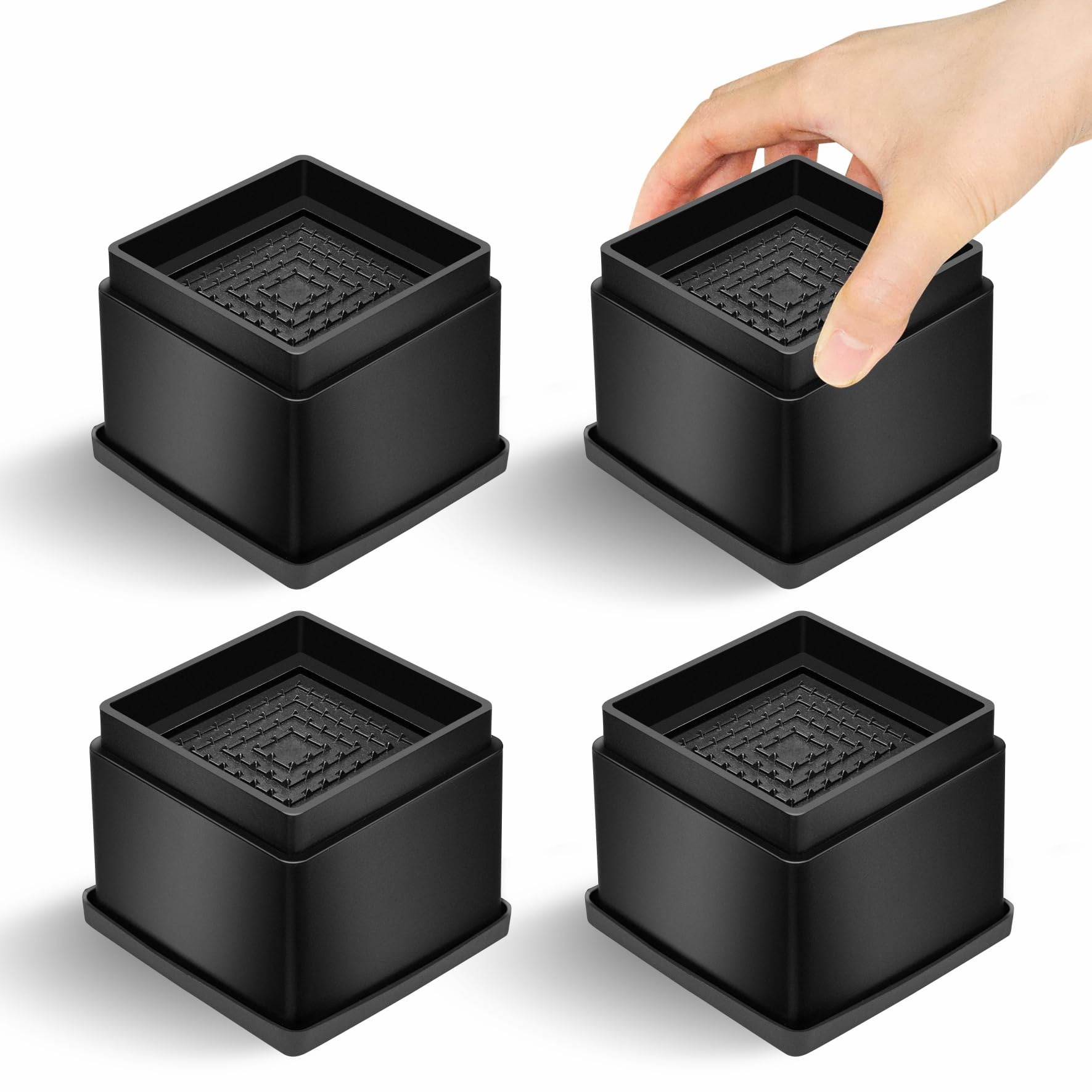 MixDora Bed Risers 2 Inch Square Stackable Furniture Risers Anti-Slip Chair Raisers for Sofas Couches Table Set of 4 Pack Black (4 Pack, 2 Inch)