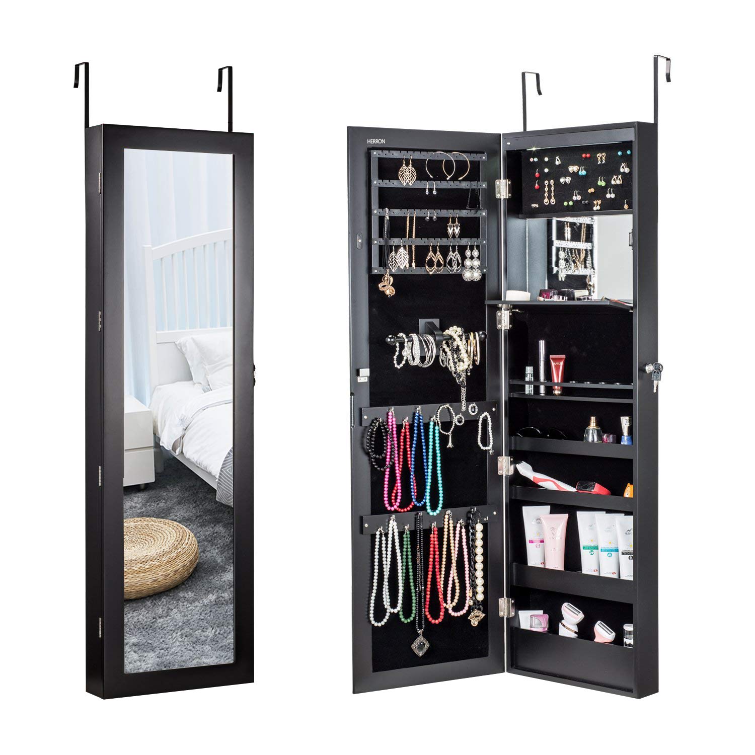 Amazon Com Herron Led Jewelry Cabinet Armoire With Mirror Over