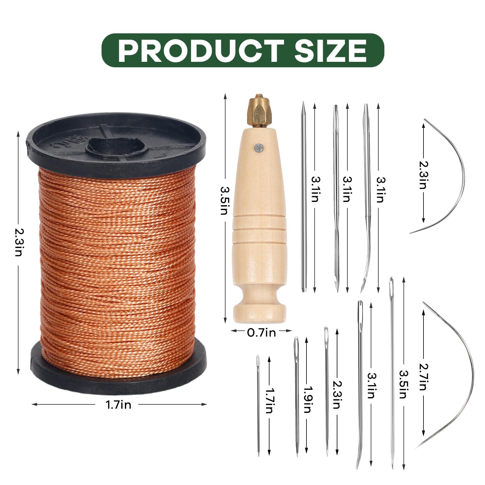 Nurkul 3-Spool Nylon Thread Sewing Kit, 80 Yards Each, Heavy Duty Needles (5 Straight, 2 Curved), Sewing Awl, Ideal for Upholstery, Leather, Shoes & DIY Crafts