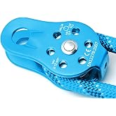 Msiud Climbing Pulley 26KN, Aluminum Single Rope Micro Block, Blue | Rescue Hauling Device for Rappelling Arborist Rigging &amp; Mountaineering, Bearing Rotation, Hitch Hole Fixed Outdoor Gear