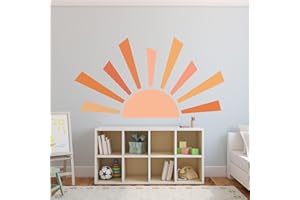 DENYLO PRO 42.1x23.6 inch Boho Half Sun Wall Decal Large Wall Decal Sunshine Wall Stickers Vinyl Wall Decals Removable Peel and Stick Wall Stickers for Nursery Room Playroom Decor