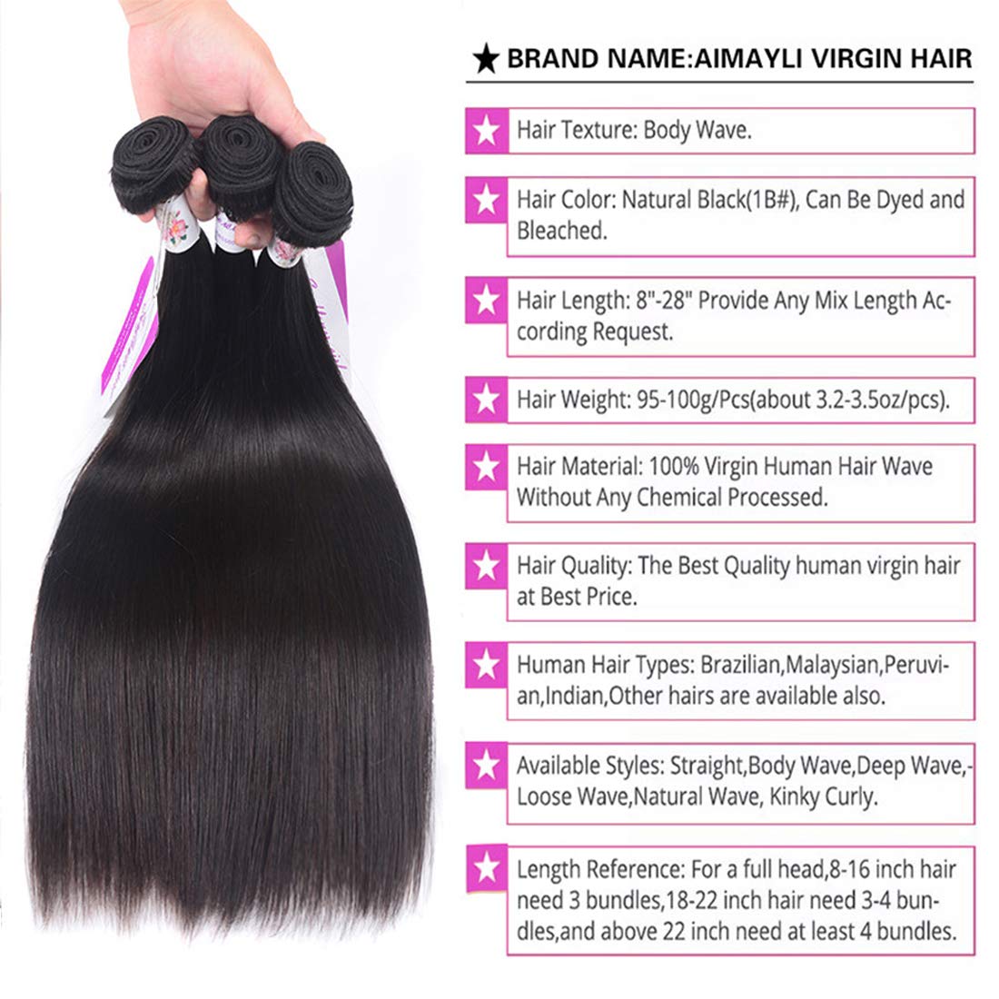 Amazon Com Brazilian Straight Human Hair Bundles With Closure