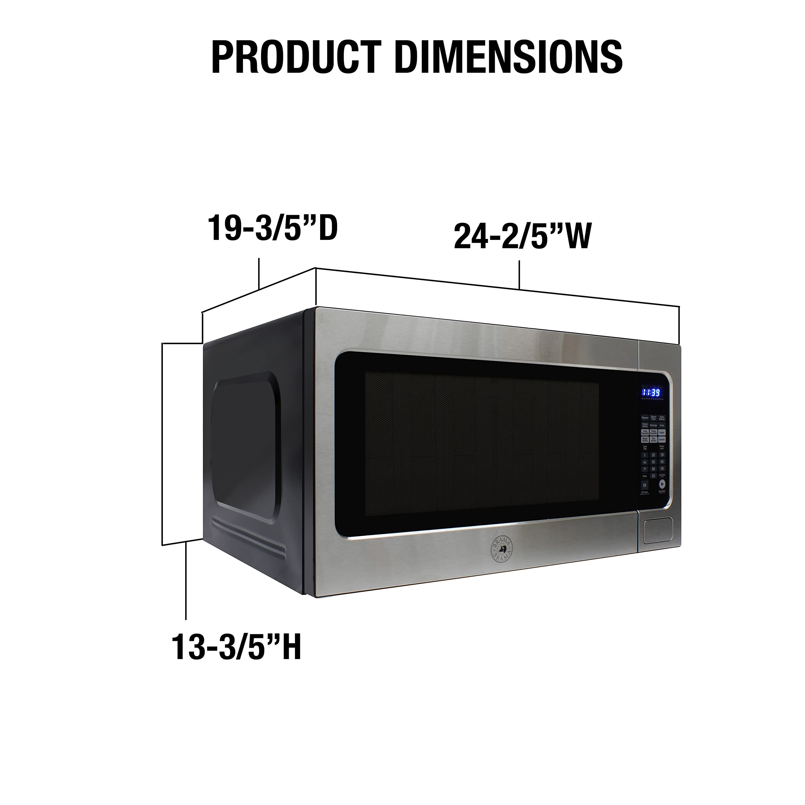 BRAMA Microwave Oven Built-In 1200-Watts with 10 Power Levels Pre-Set Cooking Settings and Express Cook, Sensor and Speed Cooking and Silent Mode with Glass Turntable, 2.2 Cu.Ft., Metallic