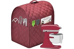 NALAN Stand Mixer Dust Cover with 3 Pockets Compatible with KitchenAid Tilt Head, Easy Cleaning,Can Ironable (Red Wine, Fits for 6-8 Quart)
