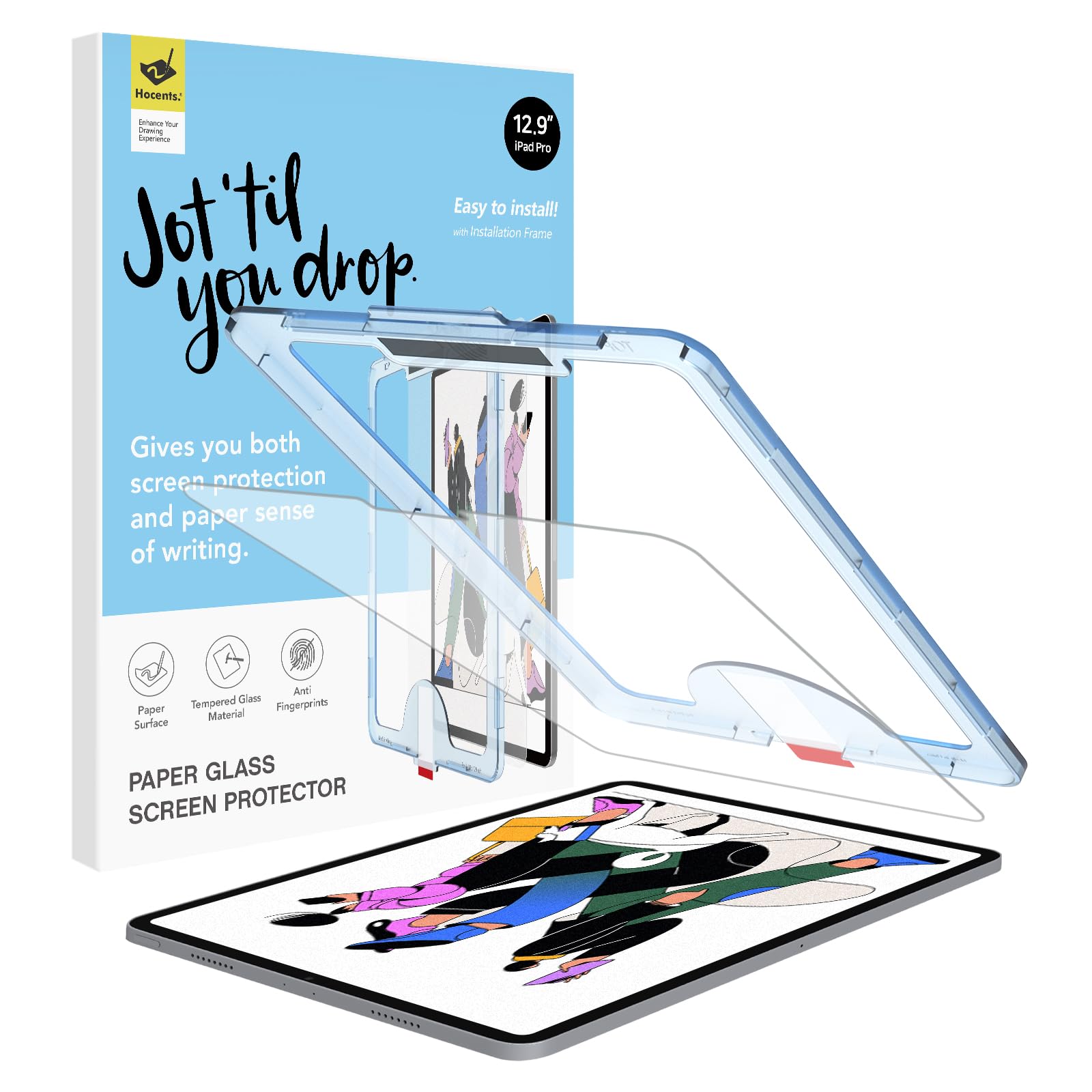 Photo 1 of Hocents. Paperfeel Glass Screen Protector Compatible with iPad Pro 12.9 6th / 5th / 4th / 3rd Generation (2022/2021 / 2020/2018), Auto-Alignment Tool, Tempered Glass, EZ Kit