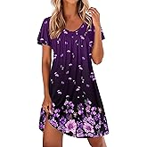 Ekouaer Nightgowns for Women Short Sleeve Sleep Shirts Pleated Night Dress V Neck Night Shirts Soft House Dress