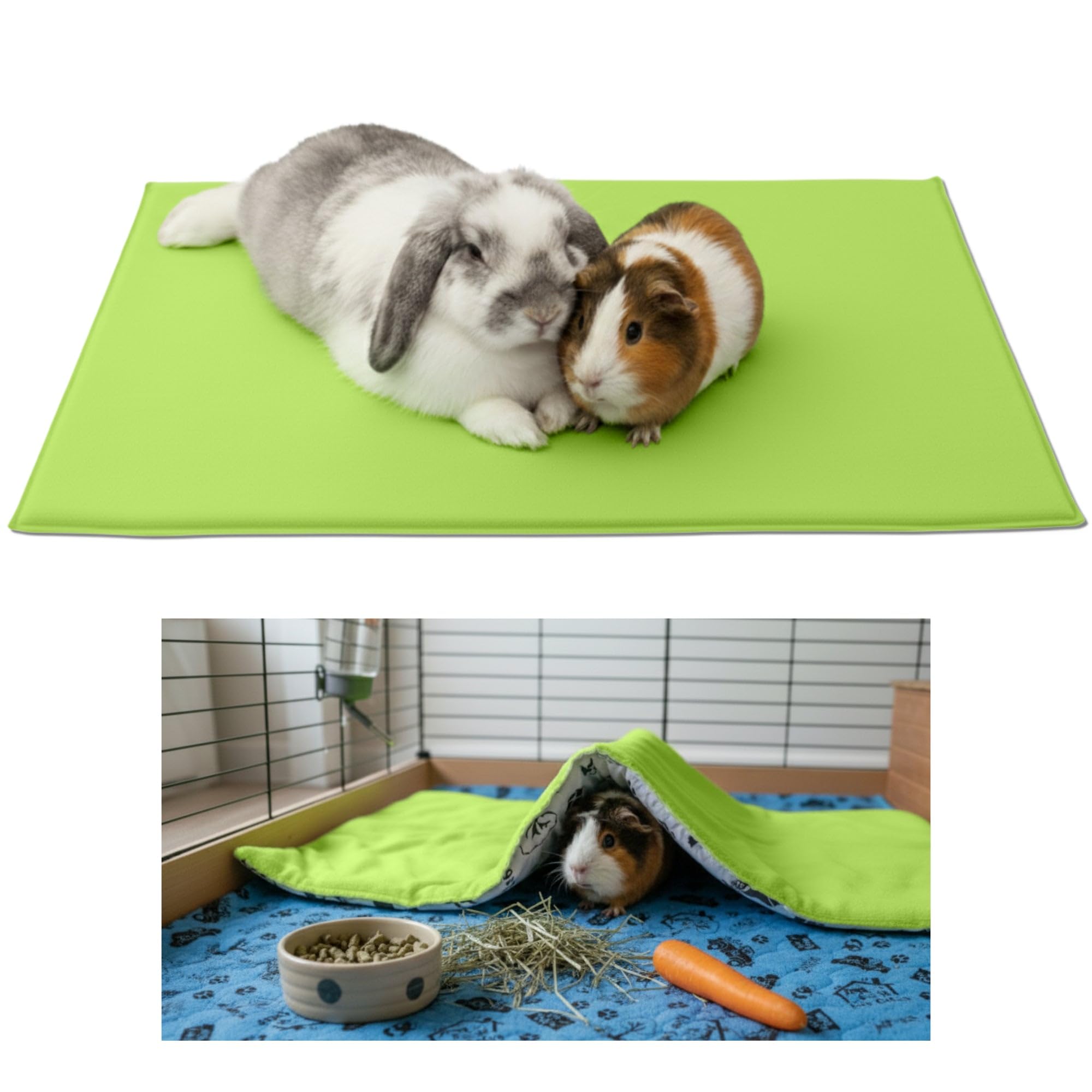 NEO SOLVO Fleece Playground for Guinea Pig and Rabbit - All in One, it's a Blanket, a Giant Tunnel, a House, a Cushion and a Bed - 50cm x 60cm - Green