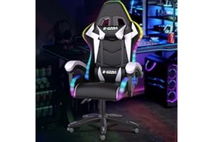 Bigzzia Gaming Chair with RGB LED Lights, High Back Ergonomic Computer Gamer Chair with Headrest and Lumbar Support, Racing Style Reclining Game Chair for Adults, Kids(Black/White)