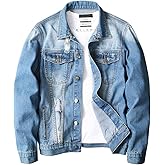 LONGBIDA Men's Jean Jacket Ripped Distressed Denim Trucker Coat with Holes