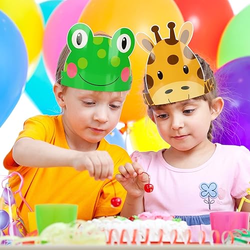 chiazllta 12 Pieces Jungle Safari Hats Wild Birthday Paper Crowns