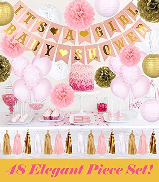 Amazon Com Baby Shower Decorations For Girls Elegant Pink