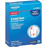 Amazon Basic Care Maximum Strength Pain Relieving Medicated Cold Hot 5% Menthol Patch for Muscle and Joint Pain Relief, 7.87" x 3.93", 15-Count Box (Previously HealthWise)
