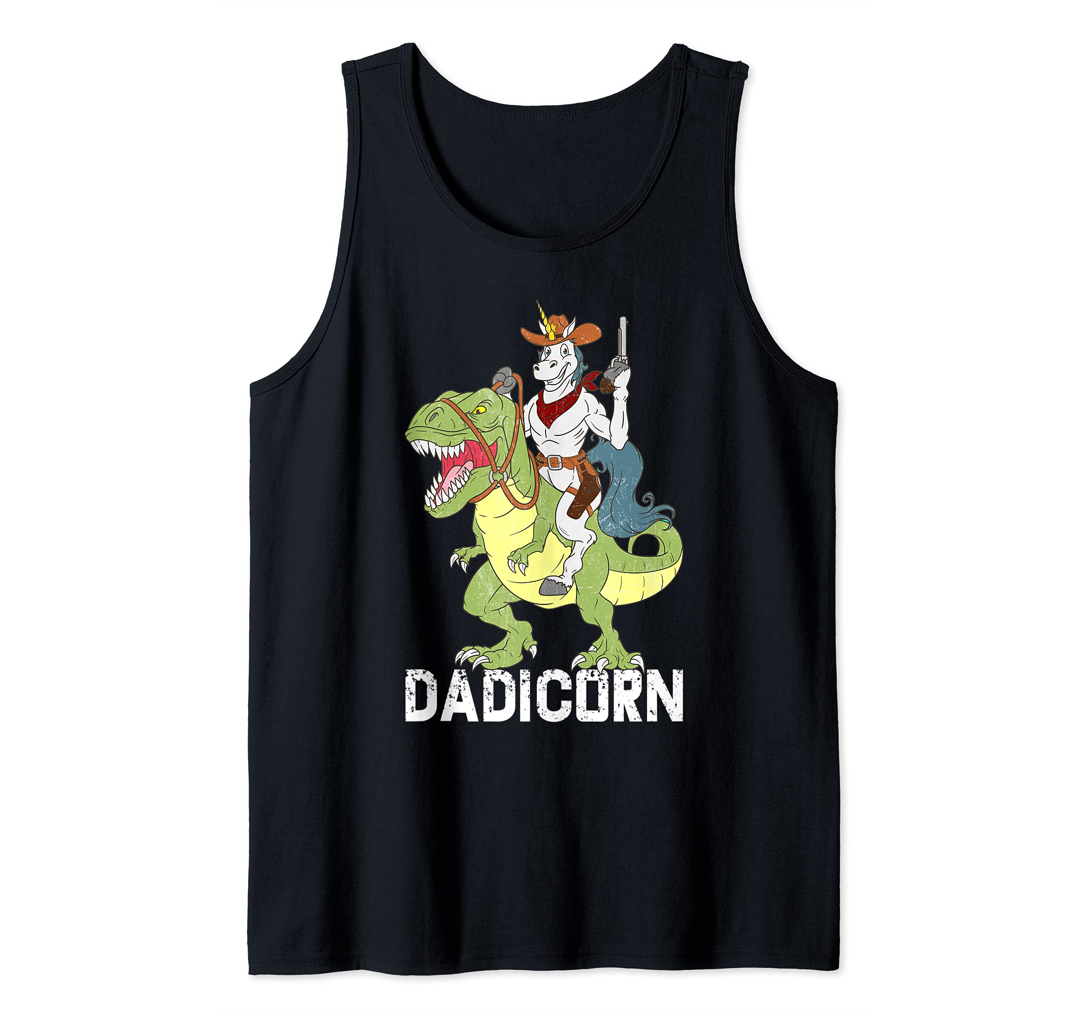 Cowboy Unicorn Riding Dinosaur T-Rex Sheriff Dadicorn Dad Tank Top