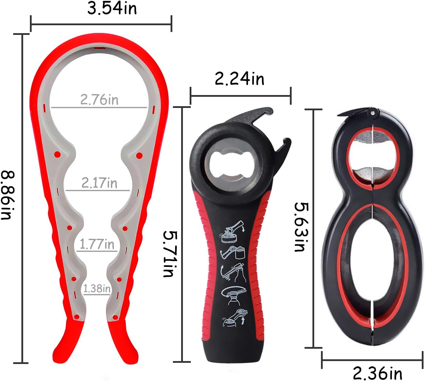 Rommeka Bottle Can and Jar Grip Opener, Multi Function 4-in-1, 5-in-1 and 6-in-1 Kitchen Tools Set, Anti Slip Lid Seal Remover Easy Twist off for Children, Elderly, Arthritic and Weak Hand, Pack of 3: Kitchen & Dining