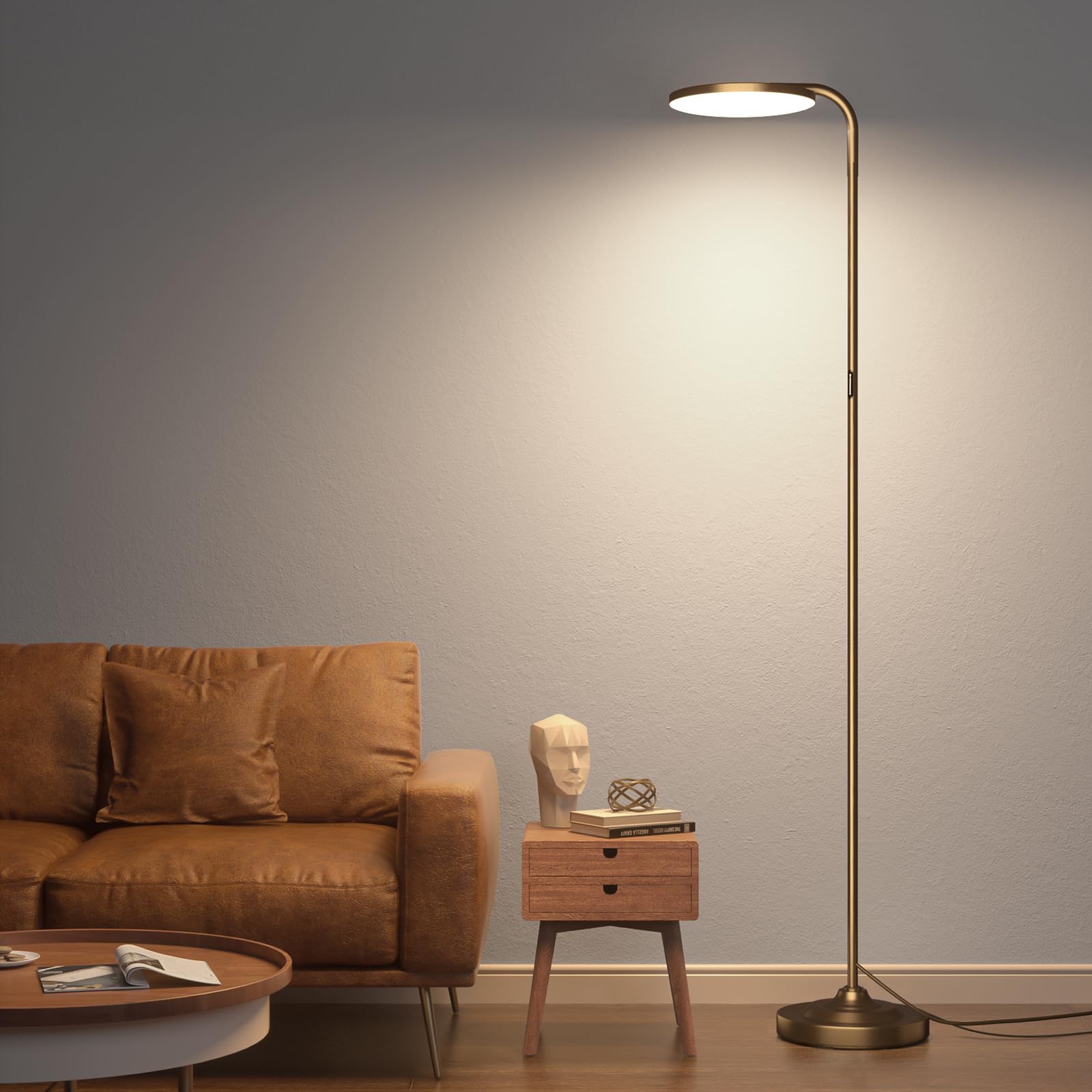 Photo 1 of SIBRILLE 36W LED Floor Lamp, Super Bright Standing Lamp, Modern Stepless Dimmable Torchiere Tall Lamp with Remote Control, 350°Rotating Head Reading Floor Lamp for Living Room, Bedroom, Office - Brown