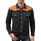 LALATCH Cowboy Shirts for Men Western Casual Work Long Sleeve Plaid Button Down Shirts Vintage Country Style Slim Fit Top