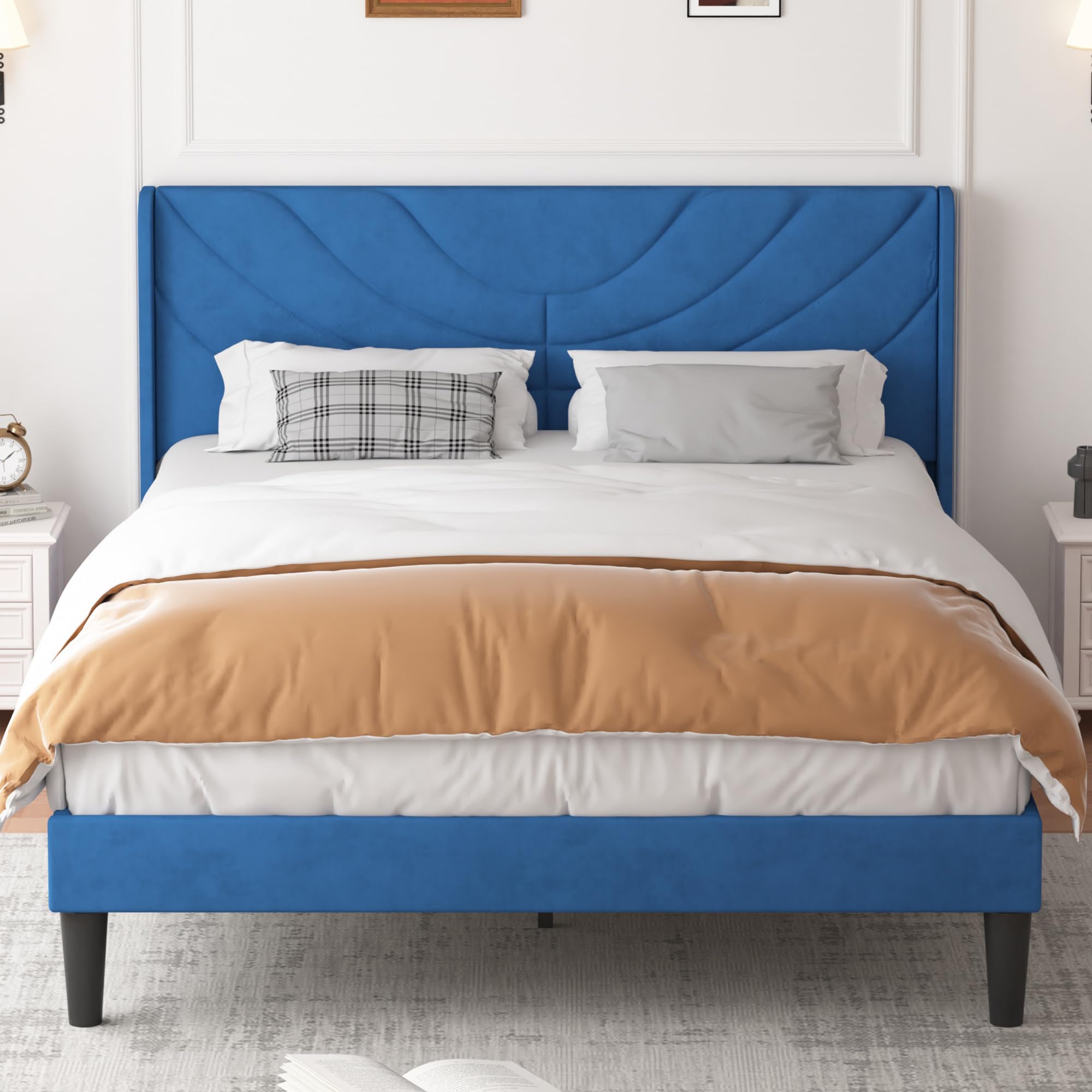 Photo 1 of ** missing hardware**
VECELO Upholstered Platform Full Bed Frame with Fabric Headboard,Wooden Slats Support/No Box Spring Needed/Mattress Foundation,Dark Blue