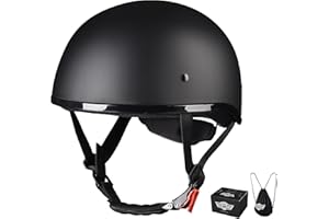 AHR Half Face Motorcycle Helmet DOT Approved Half Helmet for Motorbike Cruiser Chopper, Run-C & Run-D, Matt Black or Patriotic Flag
