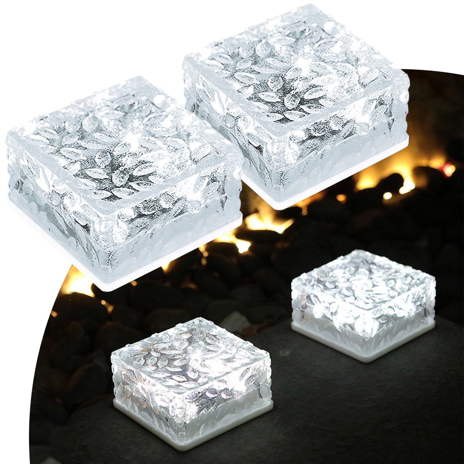 MEDOYOH 2PCS Cool White Light Solar Light PVC Brick, 10x10x5CM Solar Ground Light On/Off Ponds Lights Outdoor Garden Ornaments