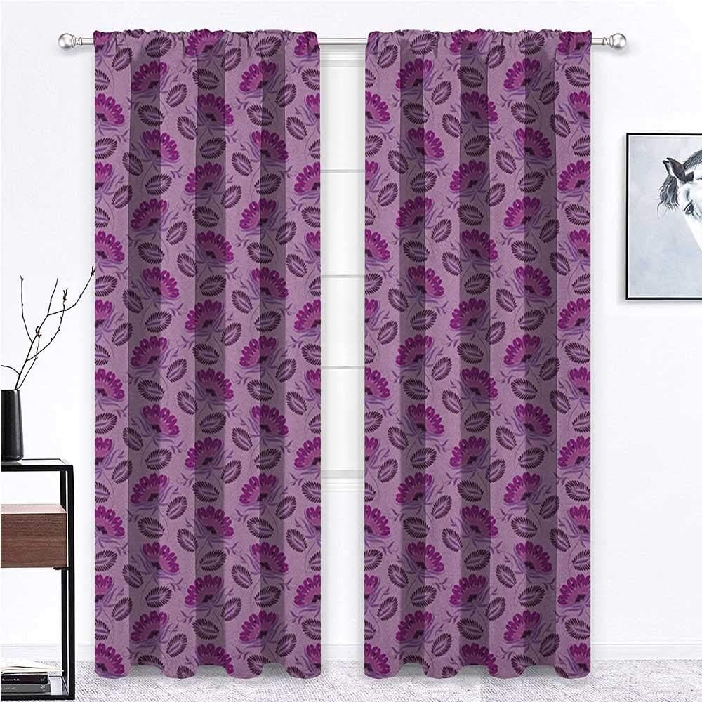 Blackout Curtain Purple Bedroom Curtains Window Treatment Floral Composition Damask Inspired Illustration of Nature Victorian for Bedroom Girls Room Decor 2 Rod Pocket Panels, 38